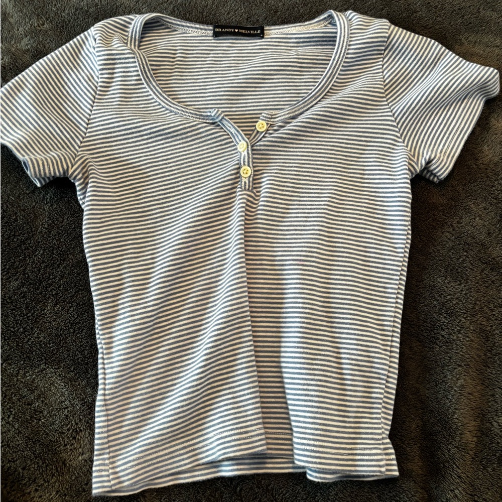 Brandy Melville Blue and White Striped Tee